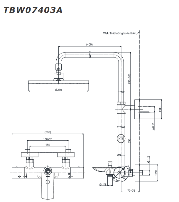 Sen cây nhiệt độ kèm vòi xả bồn TOTO TBW07403A