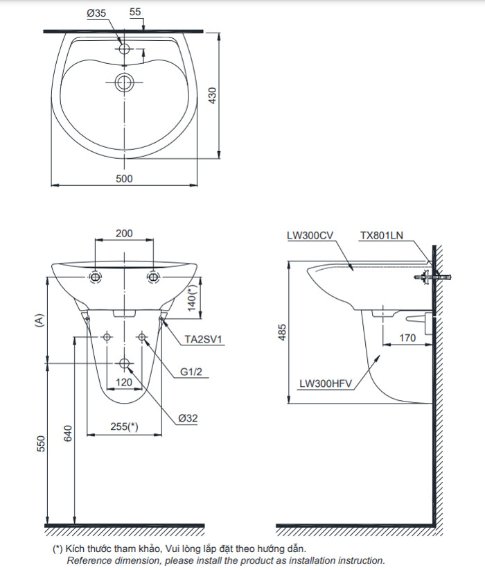 Chậu treo tường chân lửng TOTO LHT300CR