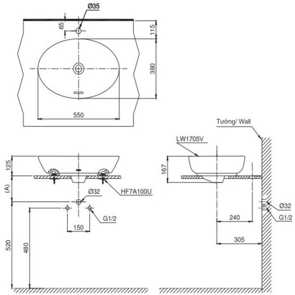 Chậu lavabo cao cấp đặt bàn LT1705 TOTO LT1705