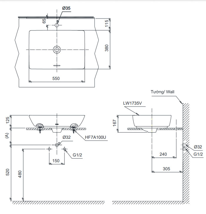 Chậu lavabo đặt bàn cao cấp LT1735 TOTO LT1735