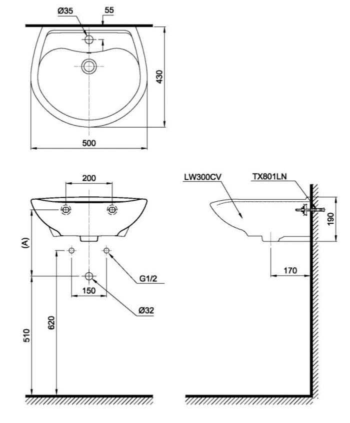 Chậu treo tường TOTO LT300C