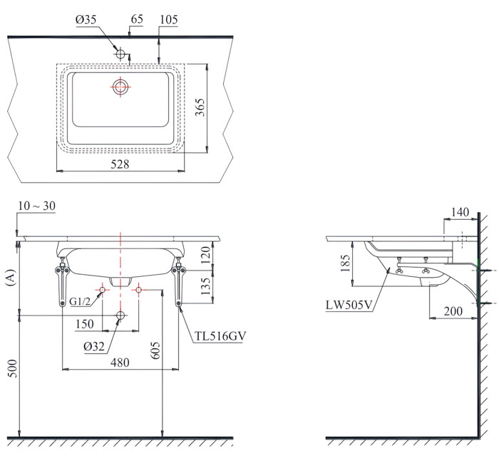 Chậu rửa lavabo LT505T âm bàn chữ nhật TOTO LT505T