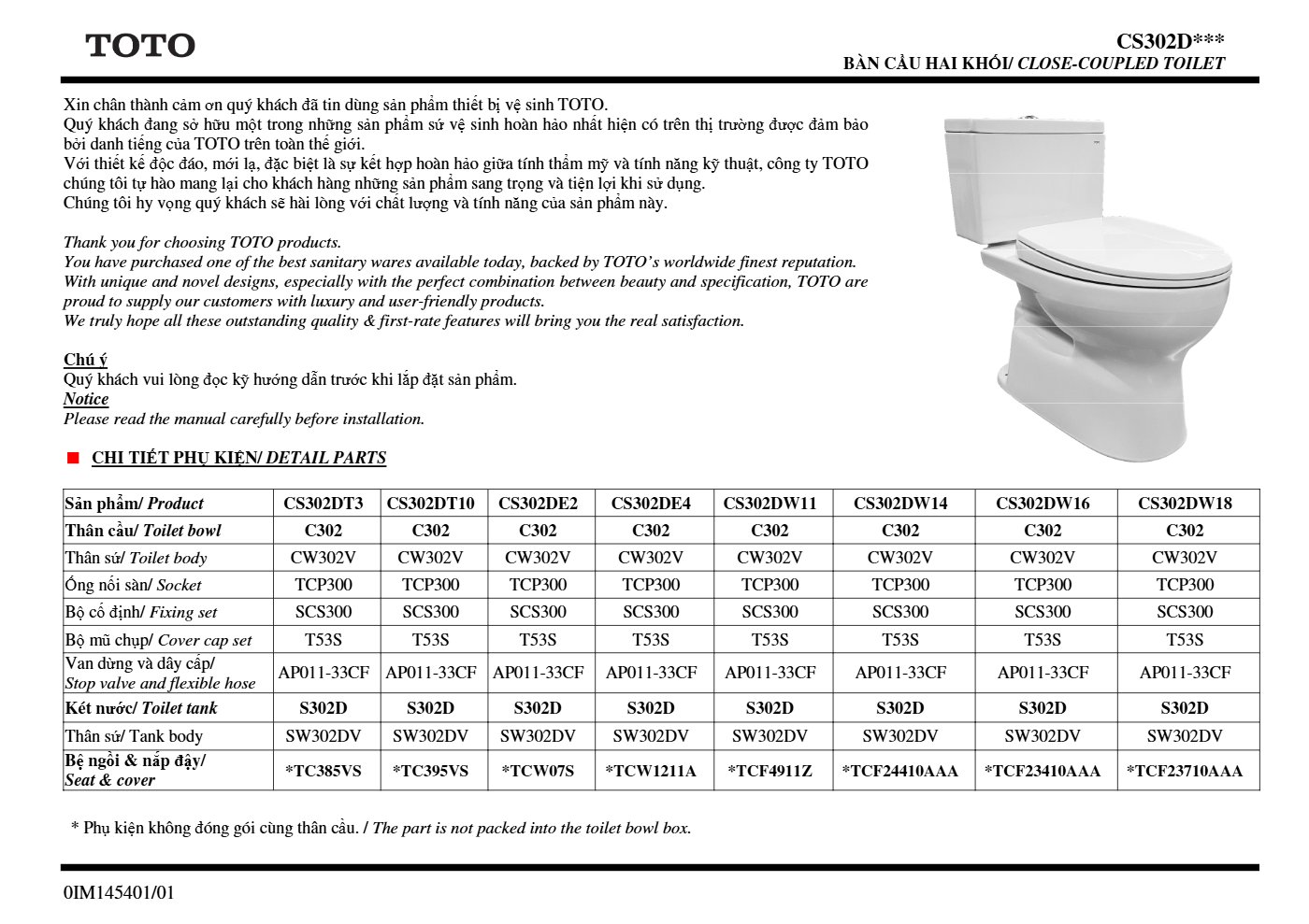 Thông số kỹ thuật CS302DE2 - trang 1