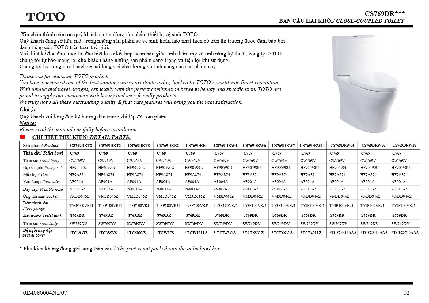 Thông số kỹ thuật CS986GE4 - trang 2