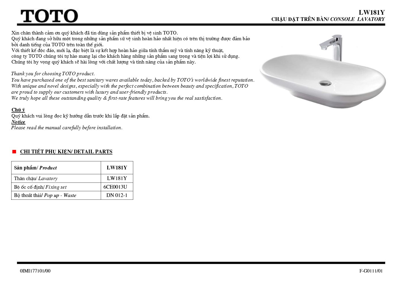 Thông số kỹ thuật LW181Y - trang 1