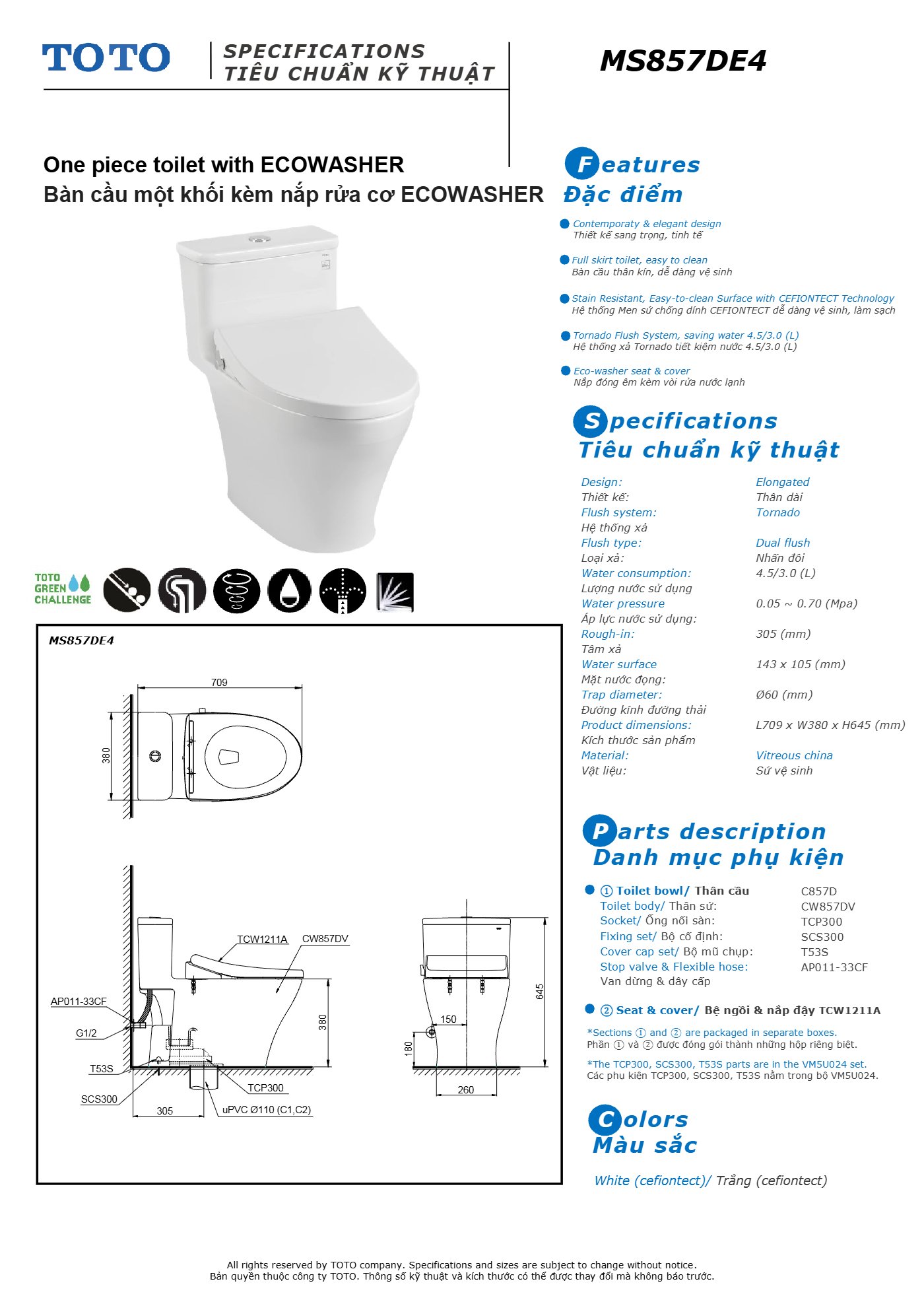 Thông số kỹ thuật MS857DE4