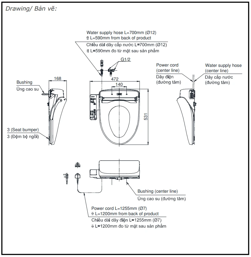 Nắp rửa điện tử WASHLET dòng S1 – TCF23661GAA TOTO TCF23661GAA